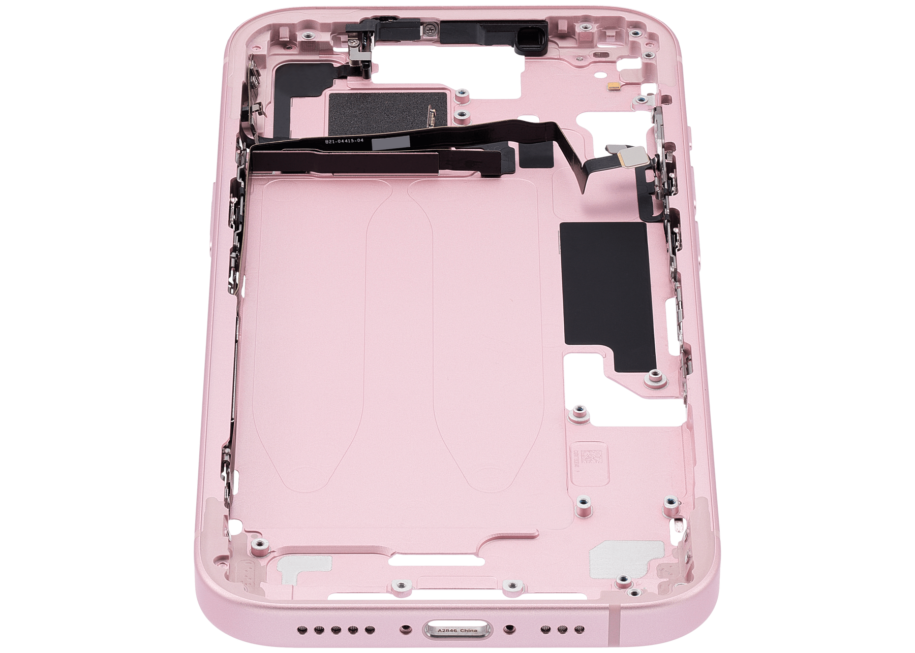 Mid-Frame Housing With Power And Volume Button Compatible For iPhone 15 (US Version) (Used OEM Pull: Grade A) (Pink)