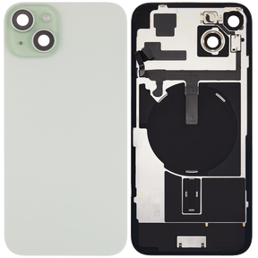 Back Glass With Steel Plate With Wireless NFC Charging MagSafe Magnet & Flashlight Flex Compatible For iPhone 15 Plus (Used OEM Pull: Grade A) (Green)
