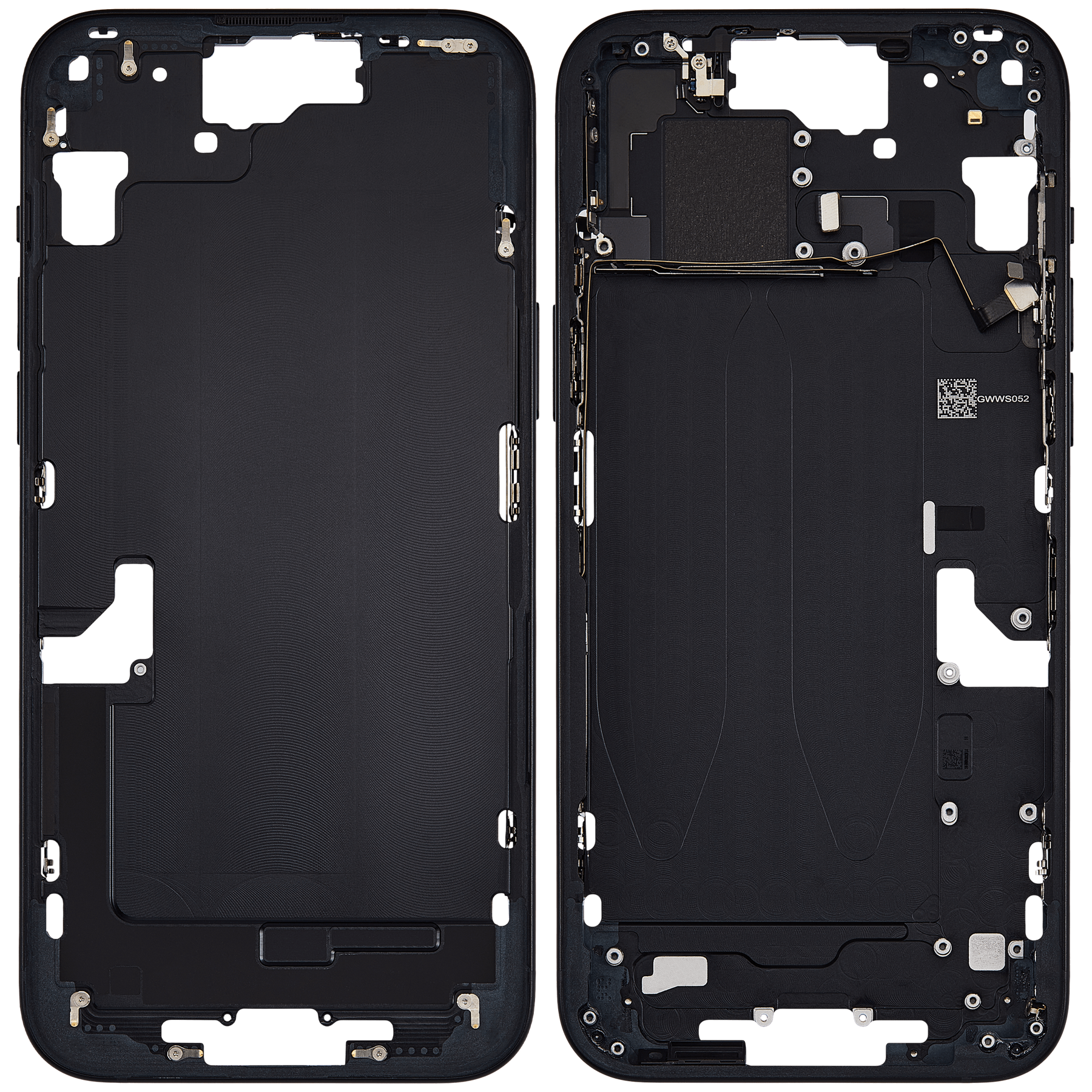 Mid-Frame Housing With Power And Volume Button Compatible For iPhone 15 Plus (US Version) (Used OEM Pull: Grade A) (Black)