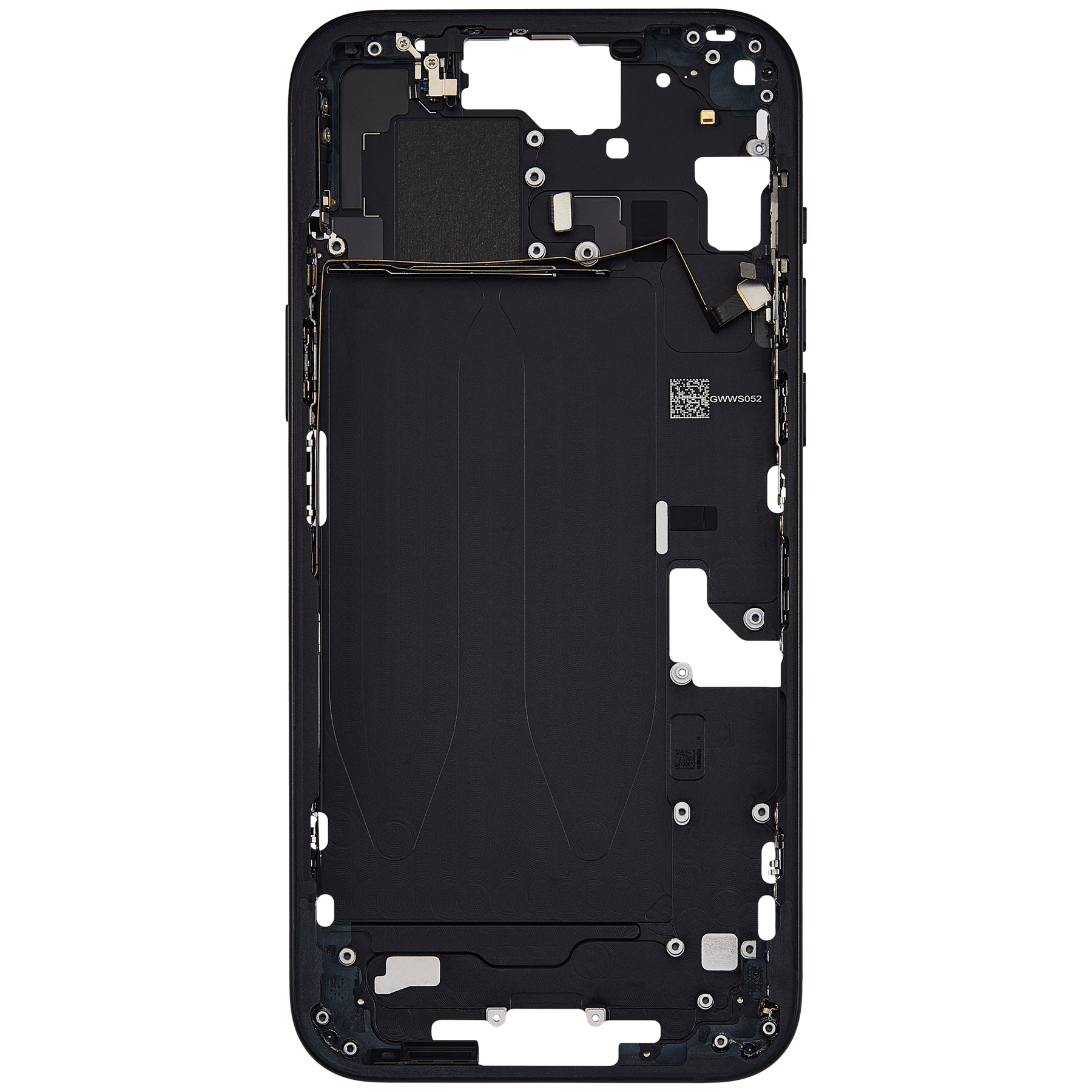 Mid-Frame Housing With Power And Volume Button Compatible For iPhone 15 Plus (US Version) (Used OEM Pull: Grade A) (Black)