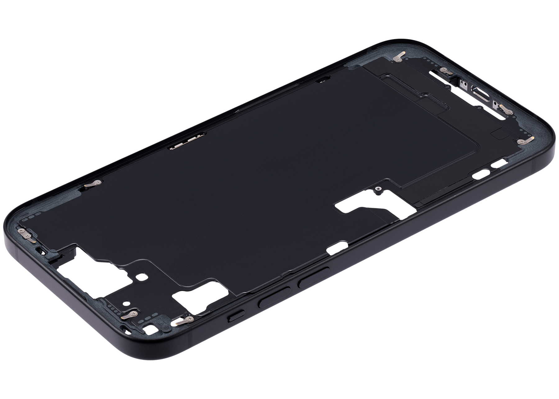 Mid-Frame Housing With Power And Volume Button Compatible For iPhone 15 Plus (US Version) (Used OEM Pull: Grade A) (Black)