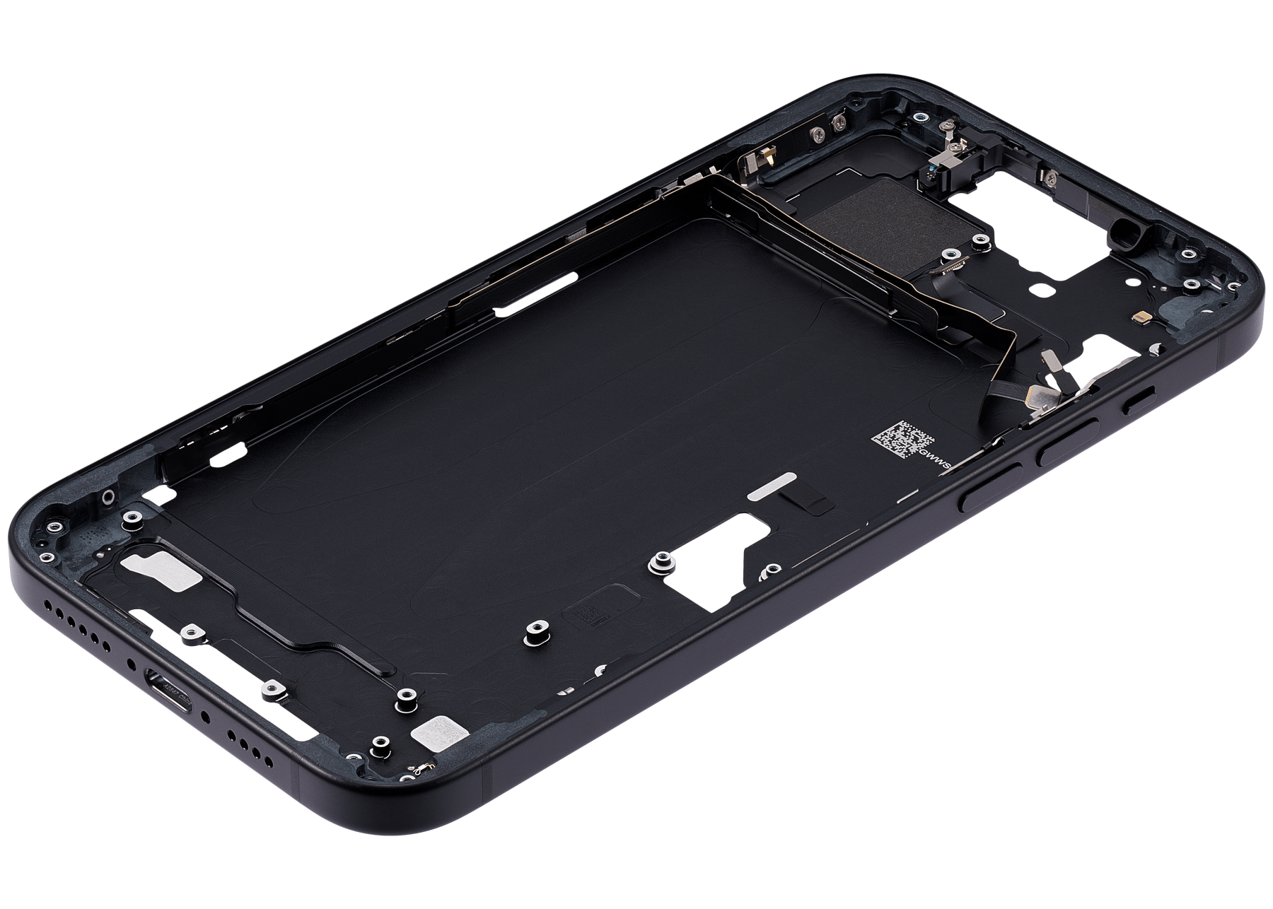 Mid-Frame Housing With Power And Volume Button Compatible For iPhone 15 Plus (US Version) (Used OEM Pull: Grade A) (Black)