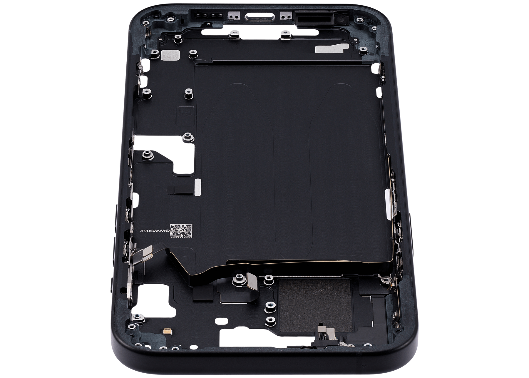 Mid-Frame Housing With Power And Volume Button Compatible For iPhone 15 Plus (US Version) (Used OEM Pull: Grade A) (Black)