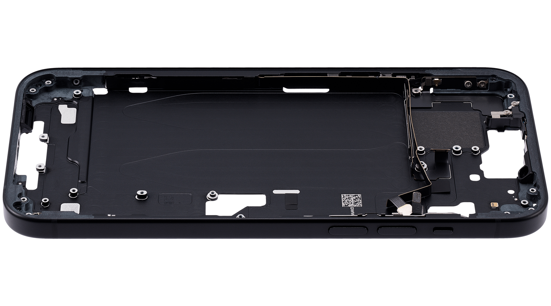 Mid-Frame Housing With Power And Volume Button Compatible For iPhone 15 Plus (US Version) (Used OEM Pull: Grade A) (Black)