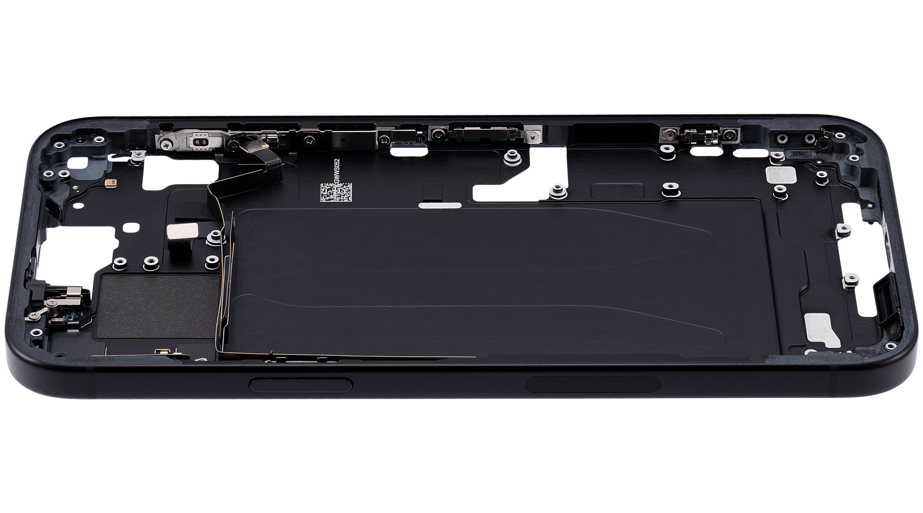 Mid-Frame Housing With Power And Volume Button Compatible For iPhone 15 Plus (US Version) (Used OEM Pull: Grade A) (Black)