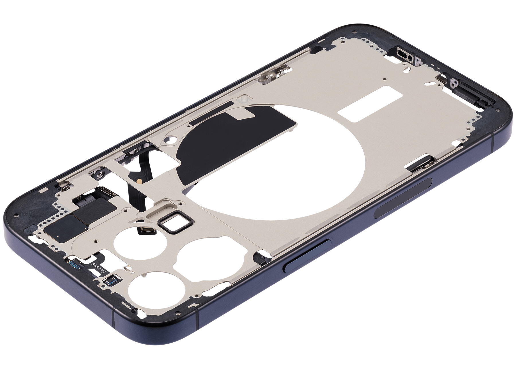 Mid-Frame Housing With Power And Volume Button Compatible For iPhone 15 Pro (US Version) (Used OEM Pull: Grade A) (Blue Titanium)