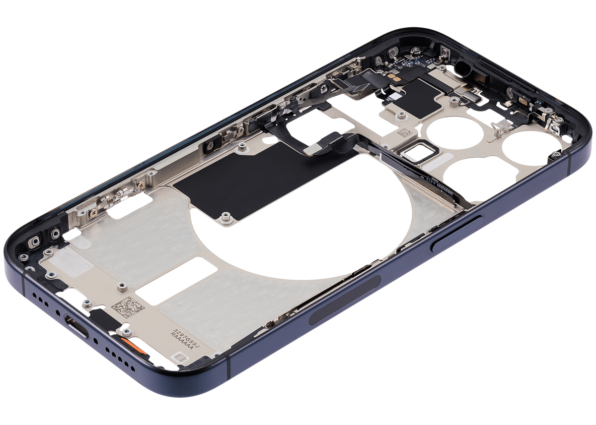 Mid-Frame Housing With Power And Volume Button Compatible For iPhone 15 Pro (US Version) (Used OEM Pull: Grade A) (Blue Titanium)