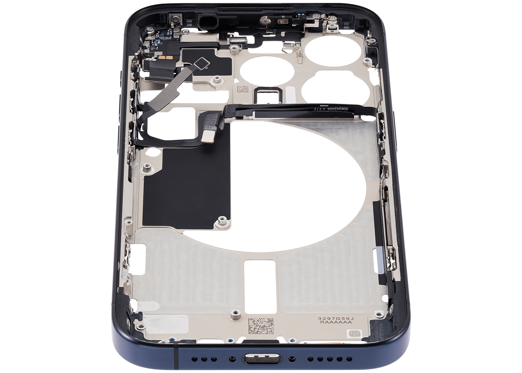 Mid-Frame Housing With Power And Volume Button Compatible For iPhone 15 Pro (US Version) (Used OEM Pull: Grade A) (Blue Titanium)