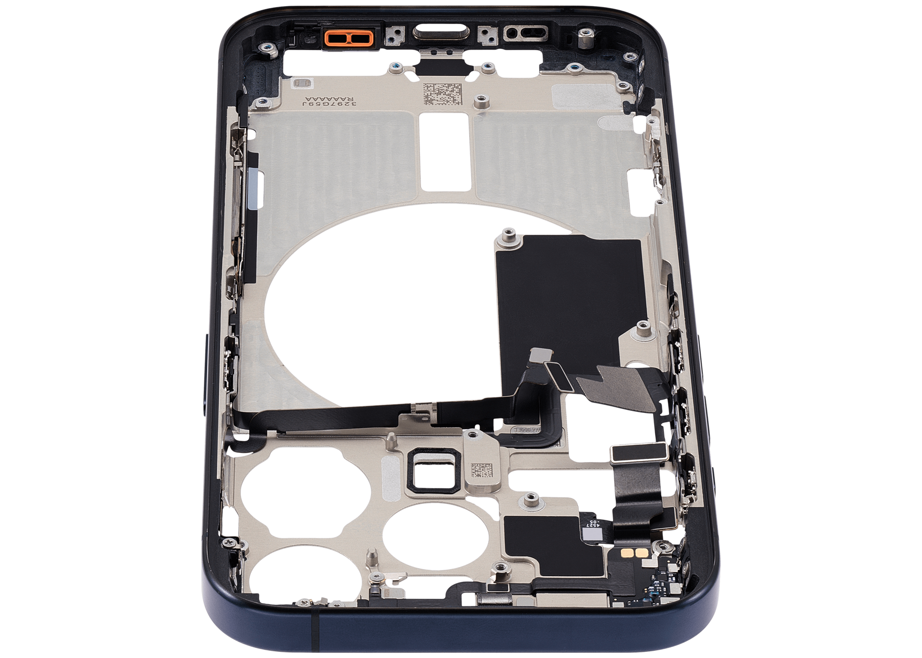 Mid-Frame Housing With Power And Volume Button Compatible For iPhone 15 Pro (US Version) (Used OEM Pull: Grade A) (Blue Titanium)