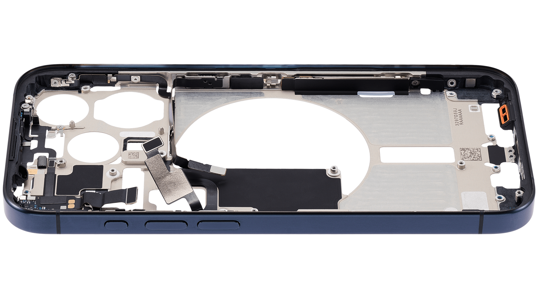 Mid-Frame Housing With Power And Volume Button Compatible For iPhone 15 Pro (US Version) (Used OEM Pull: Grade A) (Blue Titanium)