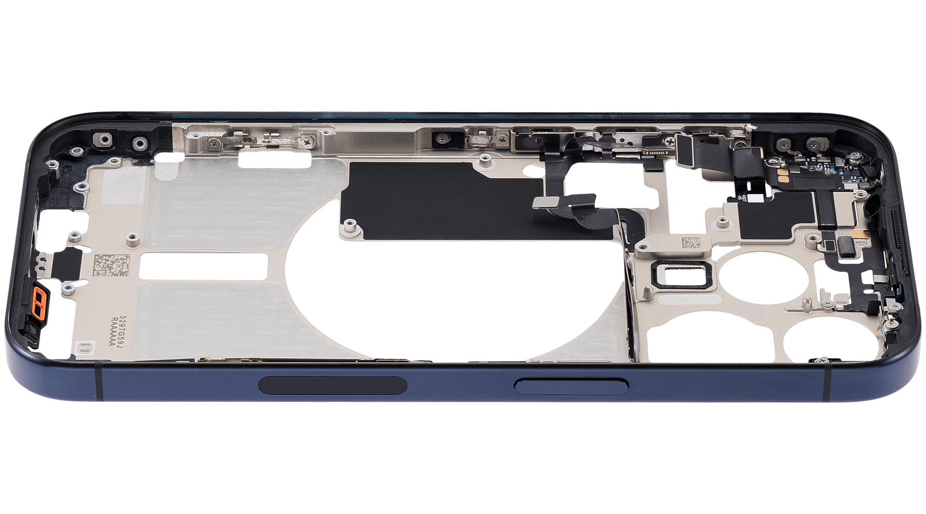 Mid-Frame Housing With Power And Volume Button Compatible For iPhone 15 Pro (US Version) (Used OEM Pull: Grade A) (Blue Titanium)