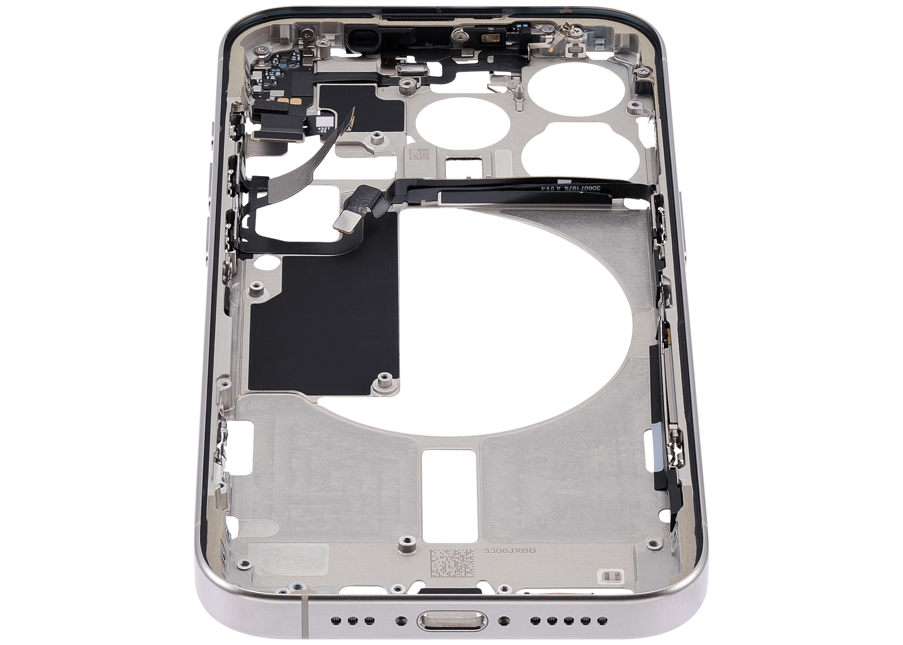 Mid-Frame Housing With Power And Volume Button Compatible For iPhone 15 Pro (US Version) (Used OEM Pull: Grade A) (Natural Titanium)