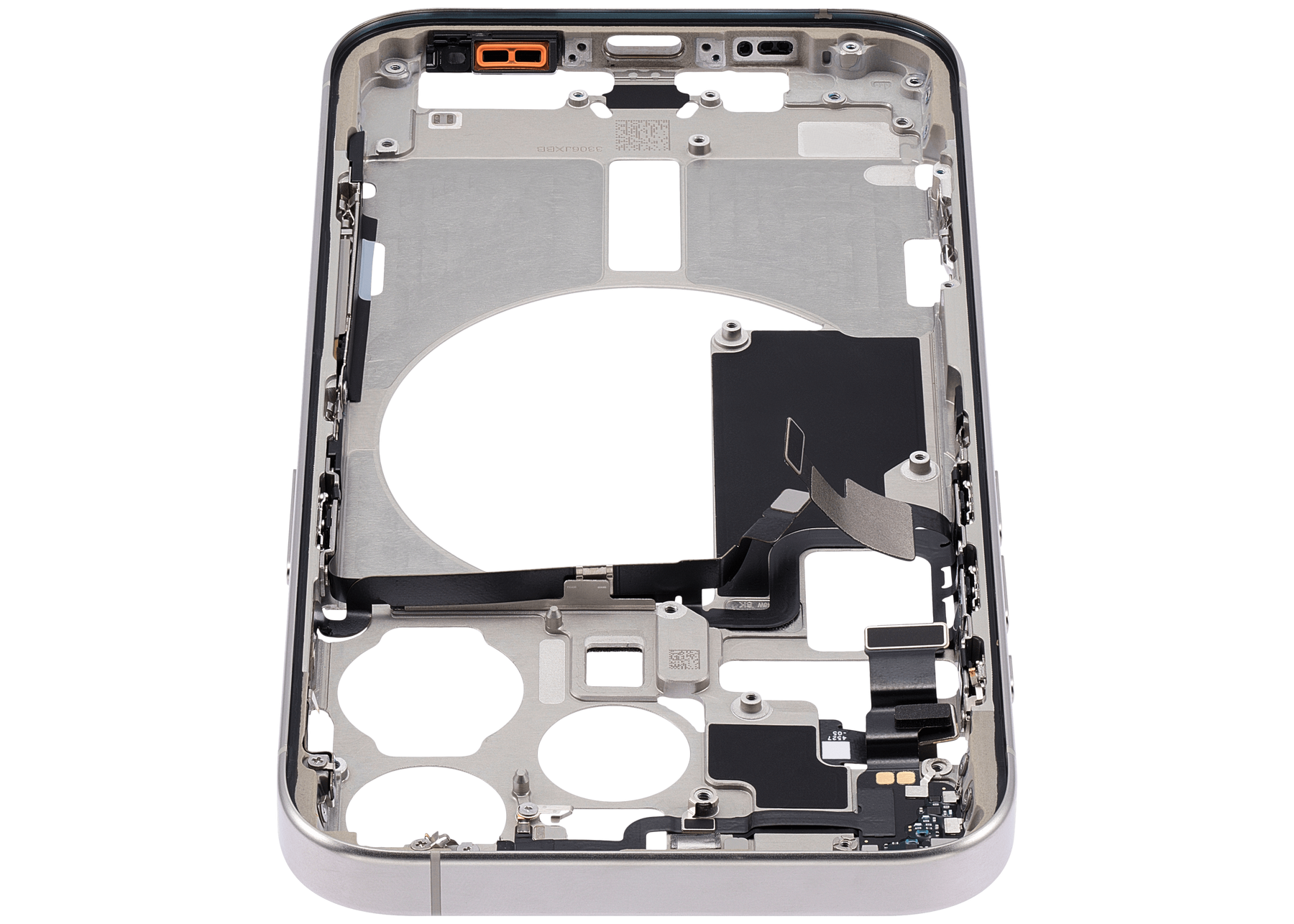 Mid-Frame Housing With Power And Volume Button Compatible For iPhone 15 Pro (US Version) (Used OEM Pull: Grade A) (Natural Titanium)