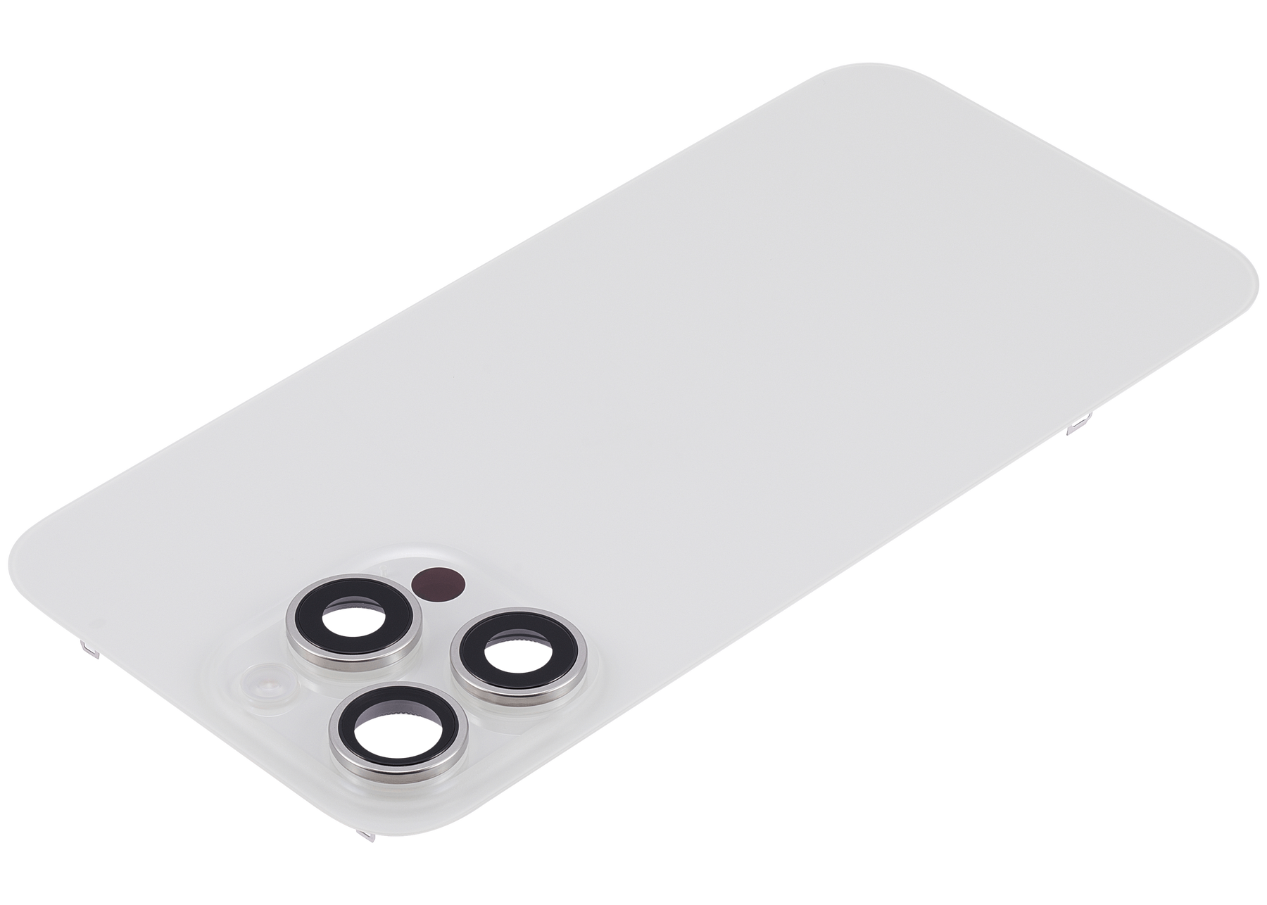 Back Glass With Steel Plate With Wireless NFC Charging MagSafe Magnet & Flashlight Flex Compatible For iPhone 15 Pro Max (Used OEM Pull: Grade A) (White Titanium)