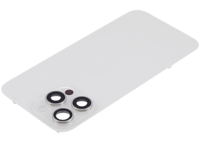 Back Glass With Steel Plate With Wireless NFC Charging MagSafe Magnet & Flashlight Flex Compatible For iPhone 15 Pro Max (Used OEM Pull: Grade A) (White Titanium)