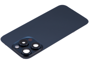 Back Glass With Steel Plate With Wireless NFC Charging MagSafe Magnet & Flashlight Flex Compatible For iPhone 15 Pro (Used OEM Pull: Grade A) (Blue Titanium)