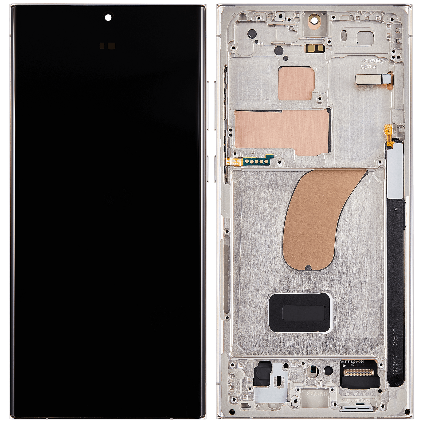 OLED Assembly With Frame Compatible For Samsung Galaxy S23 Ultra 5G Replacement(US & International) (Service Pack) (Cream)