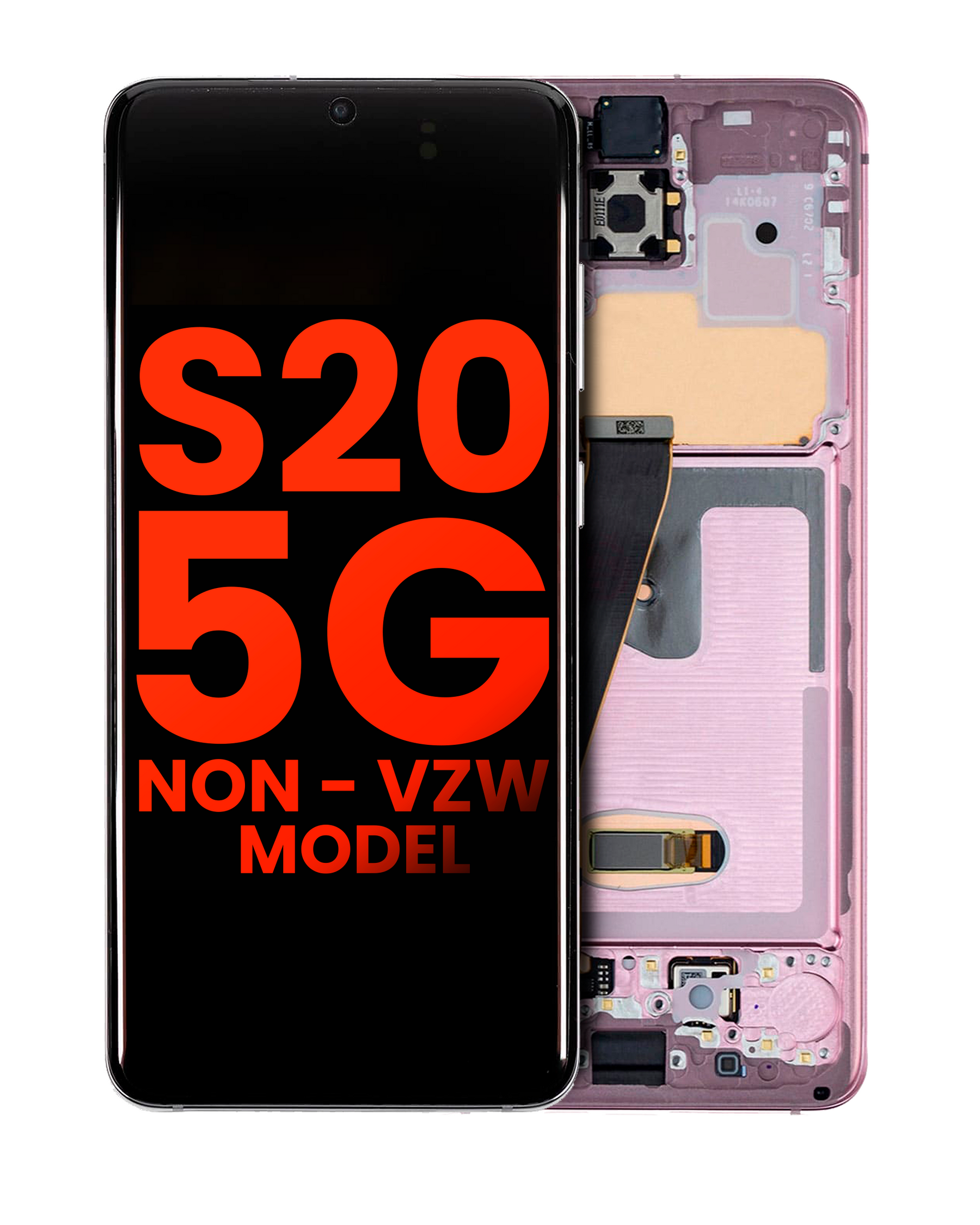OLED Assembly With Frame Compatible For Samsung Galaxy S20 5G Replacement by Macfactory.Store (Non-Verizon 5G UW Frame) (Vemake) (Cloud Pink)