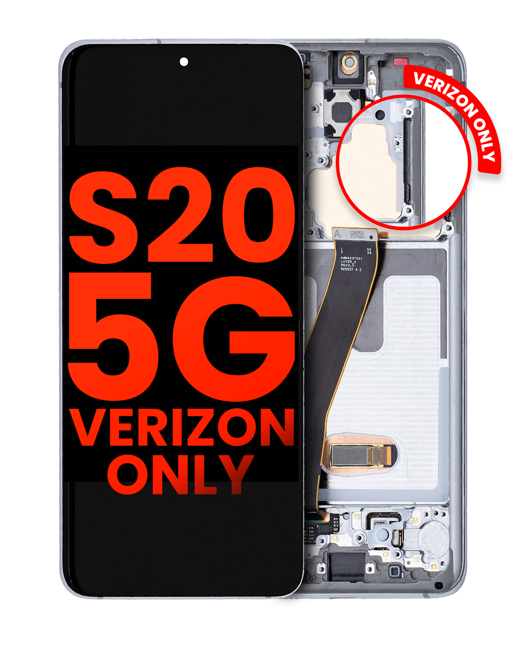 OLED Assembly With Frame Compatible For Samsung Galaxy S20 5G Replacement by Macfactory.Store(Verizon 5G UW Frame Only) (Vemake) (Cloud White)