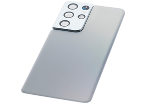 Back Cover Glass With Camera Lens Compatible For Samsung Galaxy S21 Ultra Replacement (Service Pack) (Phantom silver)