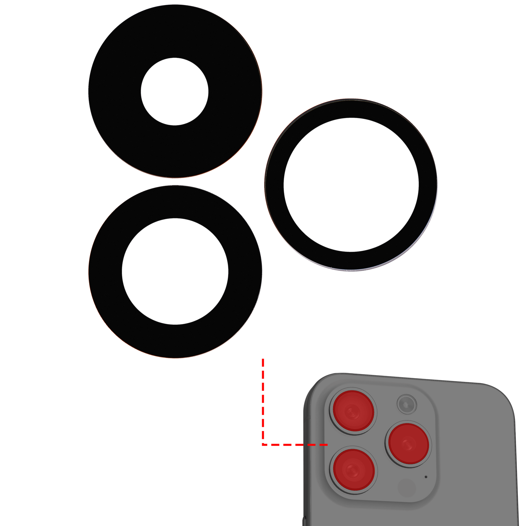 Back Camera Lens (Glass Only) With Adhesive Compatible For iPhone 15 Pro (3 Piece Set) (Aftermarket Plus)
