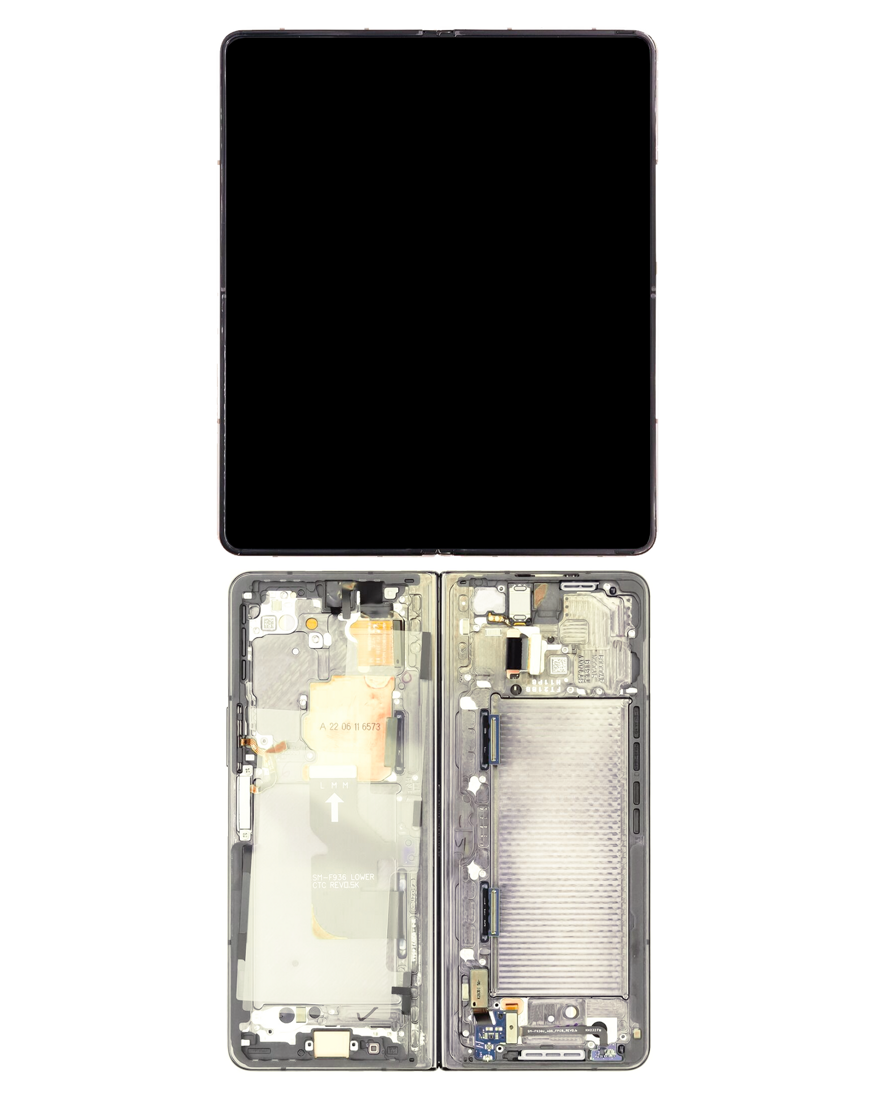 Inner OLED Assembly With Frame Compatible For Samsung Galaxy Z Fold 4 5G Replacement (US & International) (Used OEM Pull: Grade B/C) (Beige)