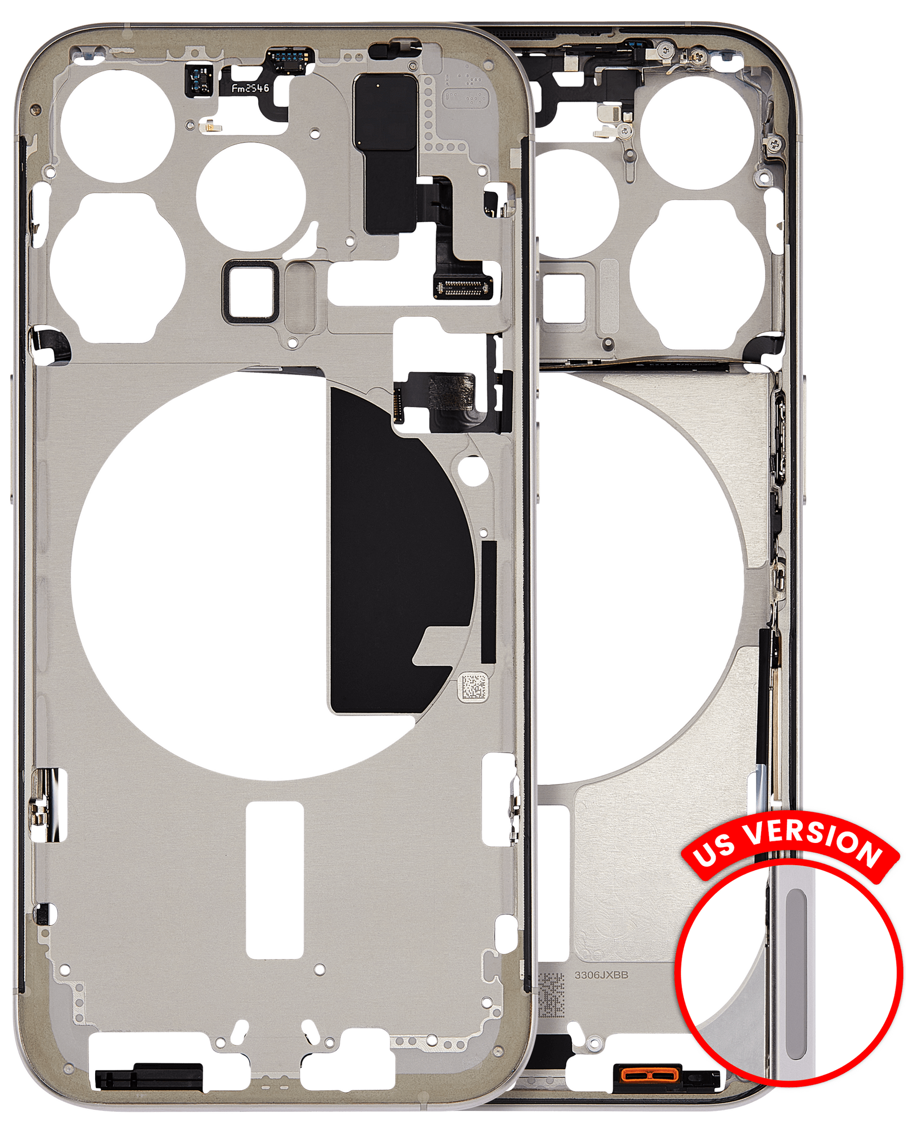 Mid-Frame Housing With Power And Volume Button Compatible For iPhone 15 Pro (US Version) (Used OEM Pull: Grade B) (Natural Titanium)