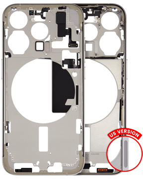 Mid-Frame Housing With Power And Volume Button Compatible For iPhone 15 Pro (US Version) (Used OEM Pull: Grade B) (Natural Titanium)