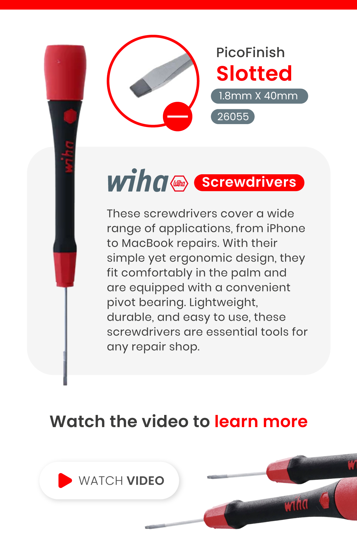 PicoFinish Slotted Screwdriver 1.8mm X 40mm (26055) (Wiha)