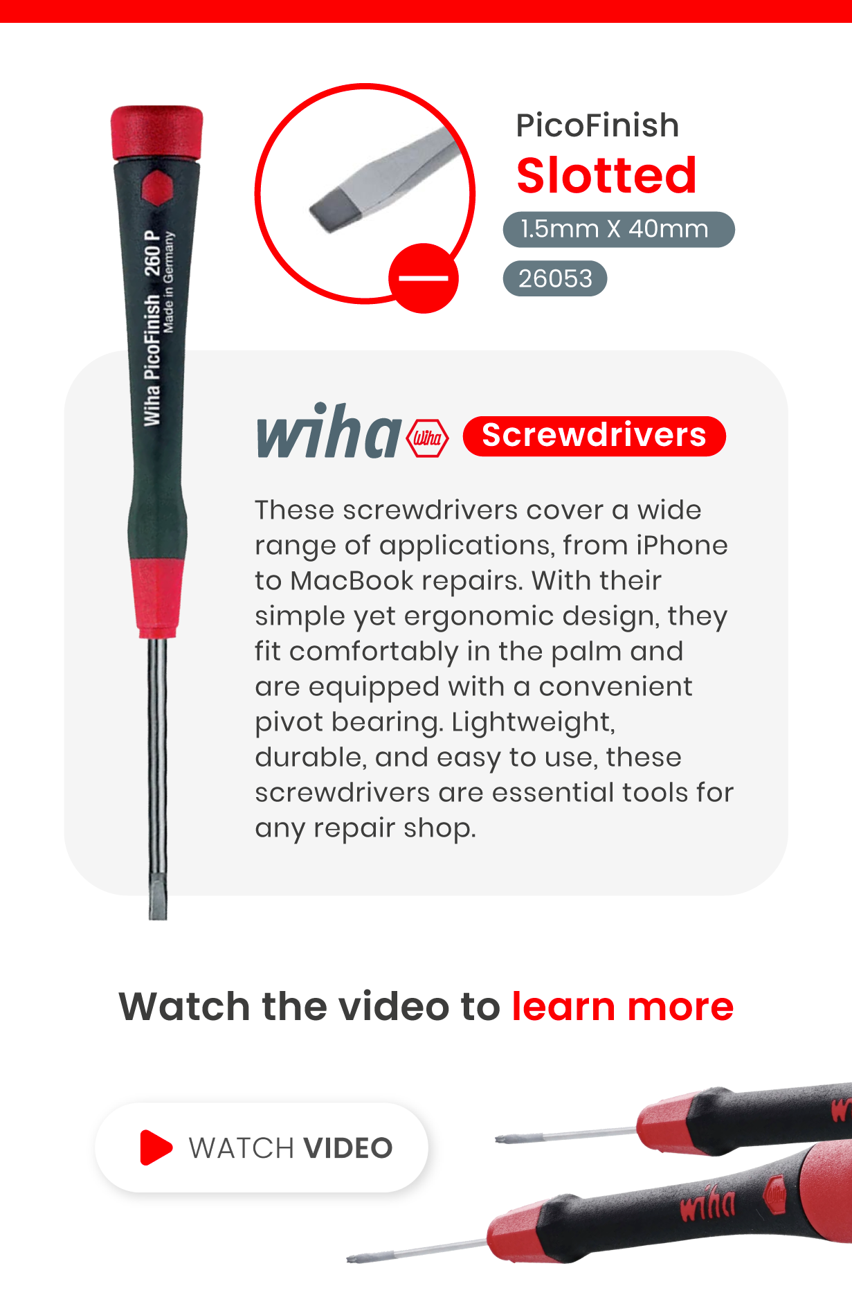 PicoFinish Slotted Screwdriver 1.5mm X 40mm (26053) (Wiha)