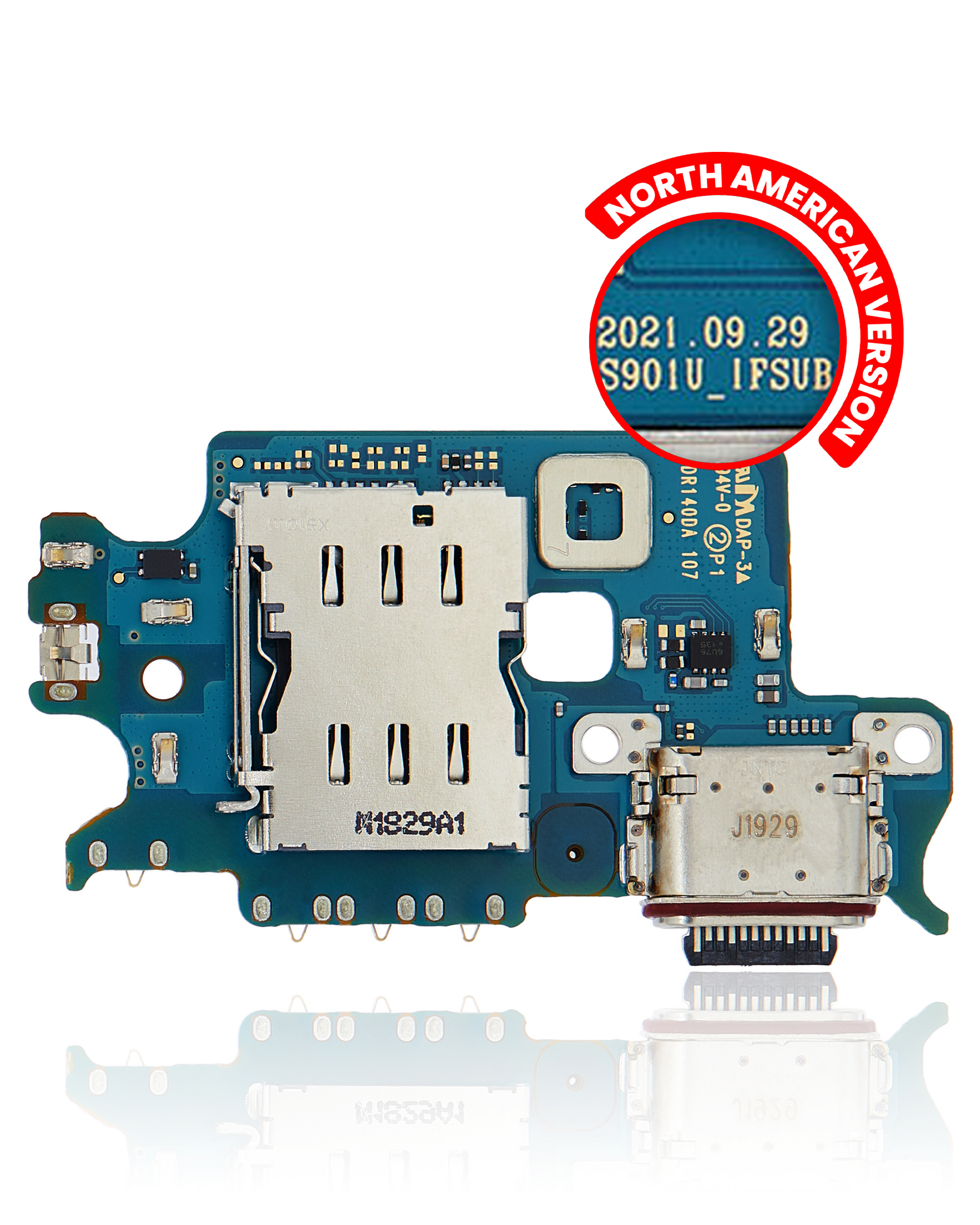 Charging Port Board With Sim Card Reader Compatible For Samsung Galaxy S22 5G Replacement (S901U) (US Version) (Service Pack)