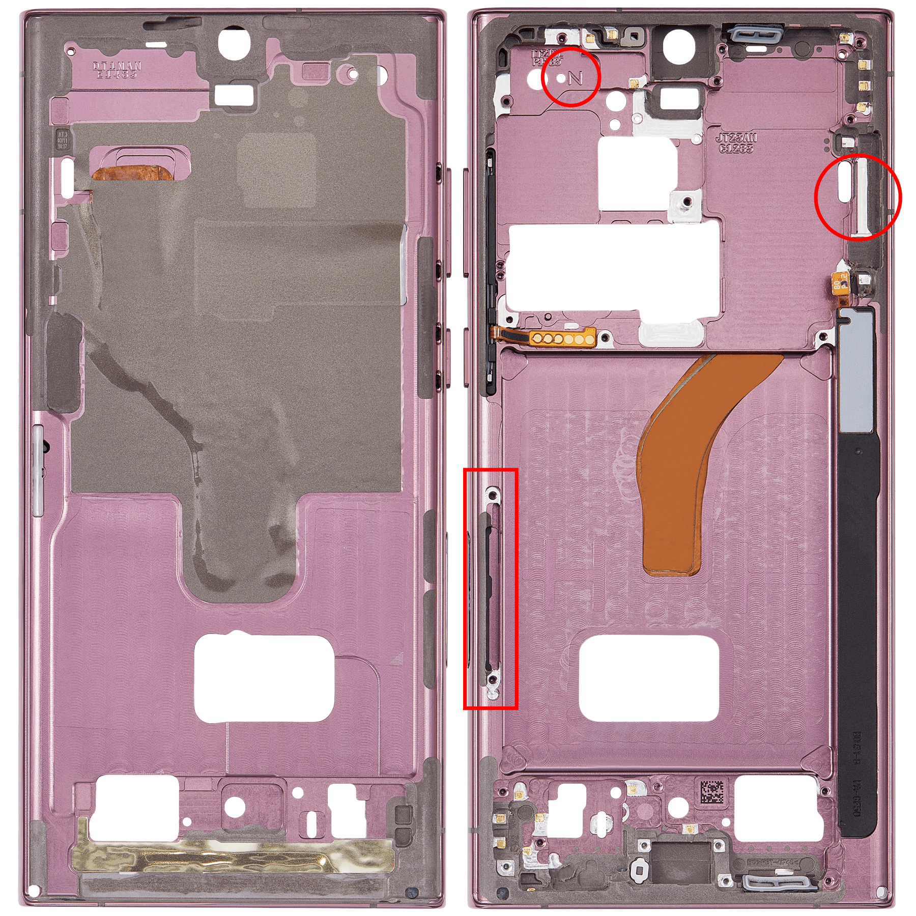 Mid-Frame Housing Compatible For Samsung Galaxy S22 Ultra 5G Replacement (US & International Version) (Burgundy)
