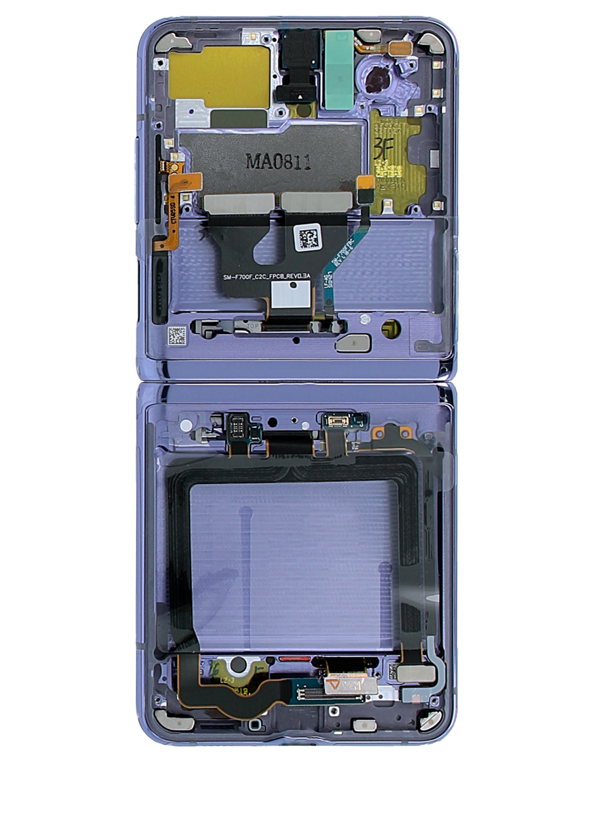 Inner OLED Assembly With Frame Compatible For Samsung Galaxy Z Flip 4G (F700) / Z Flip 5G (F707) (Service Pack) (Mirror Purple)