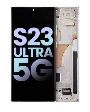 OLED Assembly With Frame Compatible For Samsung Galaxy S23 Ultra 5G Replacement(US & International) (Service Pack) (Cream)