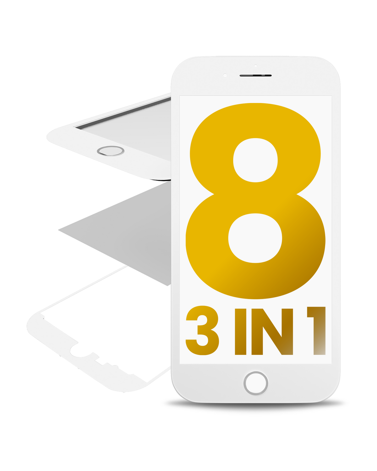 3 in 1 (Glass With OCA Pre-Installed + Frame) Compatible For iPhone 8 (OCA Master) (2 Pack)(White)