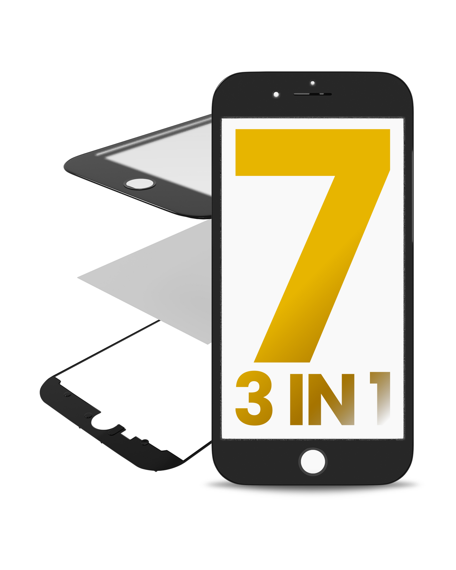 3 in 1 (Glass With OCA Pre-Installed + Frame) Compatible For iPhone 7 (OCA Master) (2 Pack) (Black)