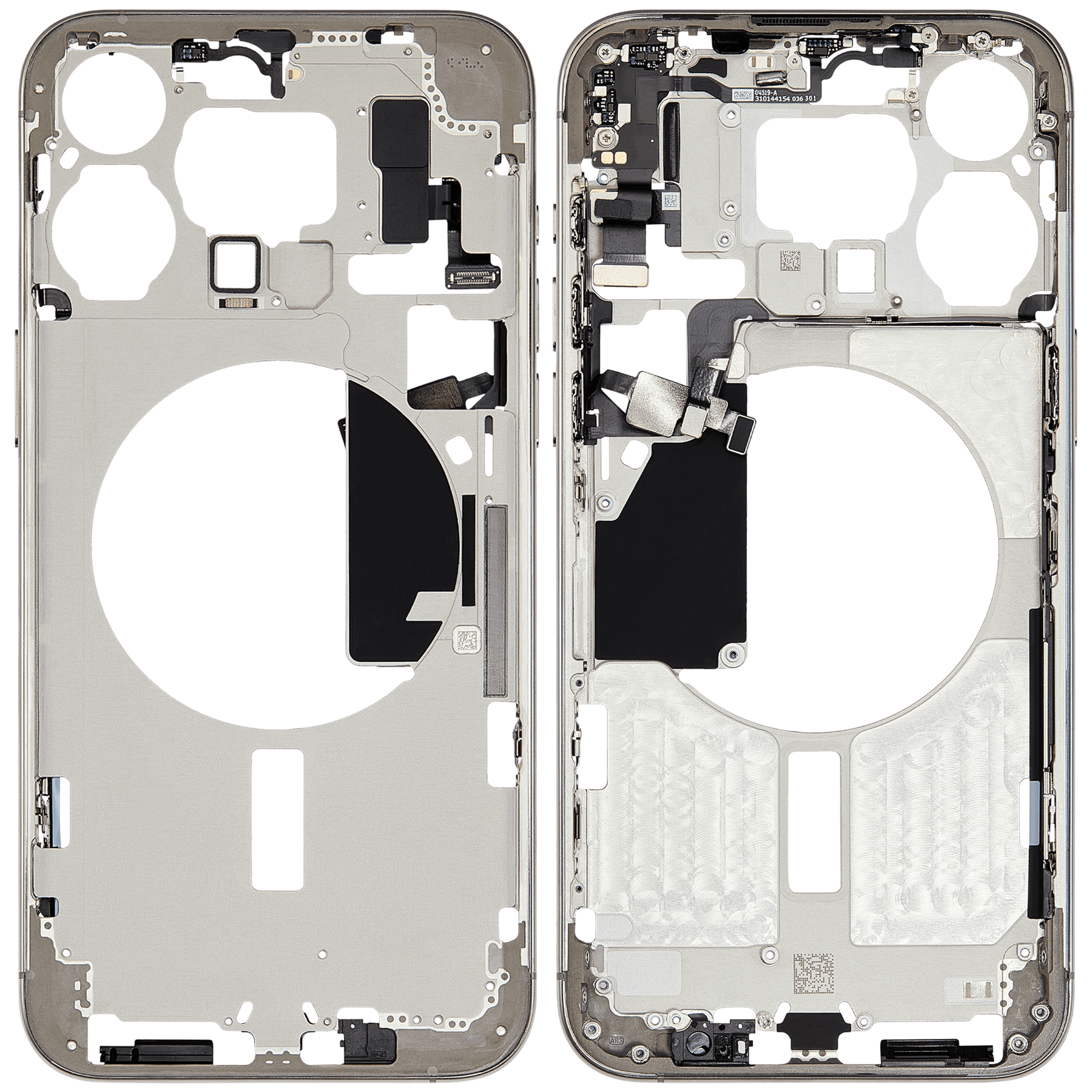 Mid-Frame Housing With Power And Volume Button Compatible For iPhone 15 Pro Max (International Version) (Used OEM Pull: Grade A) (Natural Titanium)