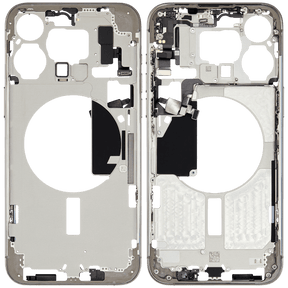 Mid-Frame Housing With Power And Volume Button Compatible For iPhone 15 Pro Max (International Version) (Used OEM Pull: Grade A) (Natural Titanium)