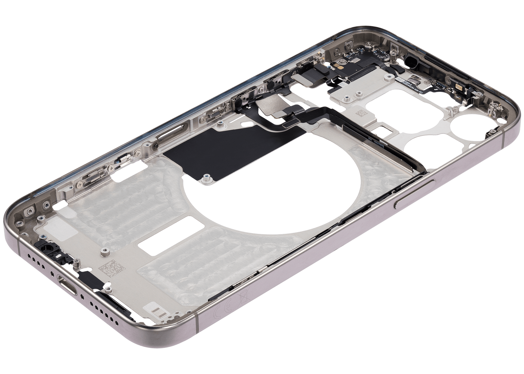 Mid-Frame Housing With Power And Volume Button Compatible For iPhone 15 Pro Max (International Version) (Used OEM Pull: Grade A) (Natural Titanium)