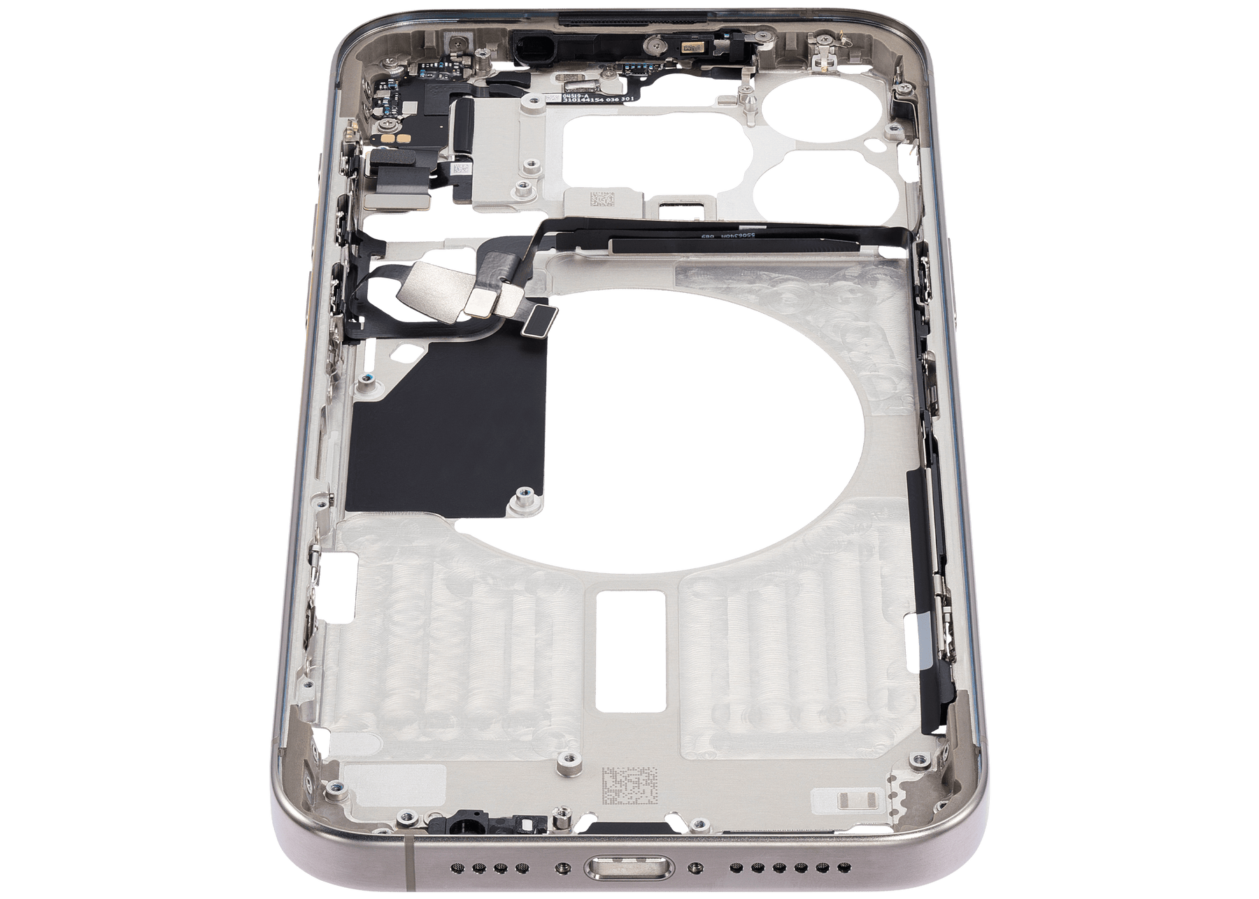 Mid-Frame Housing With Power And Volume Button Compatible For iPhone 15 Pro Max (International Version) (Used OEM Pull: Grade A) (Natural Titanium)