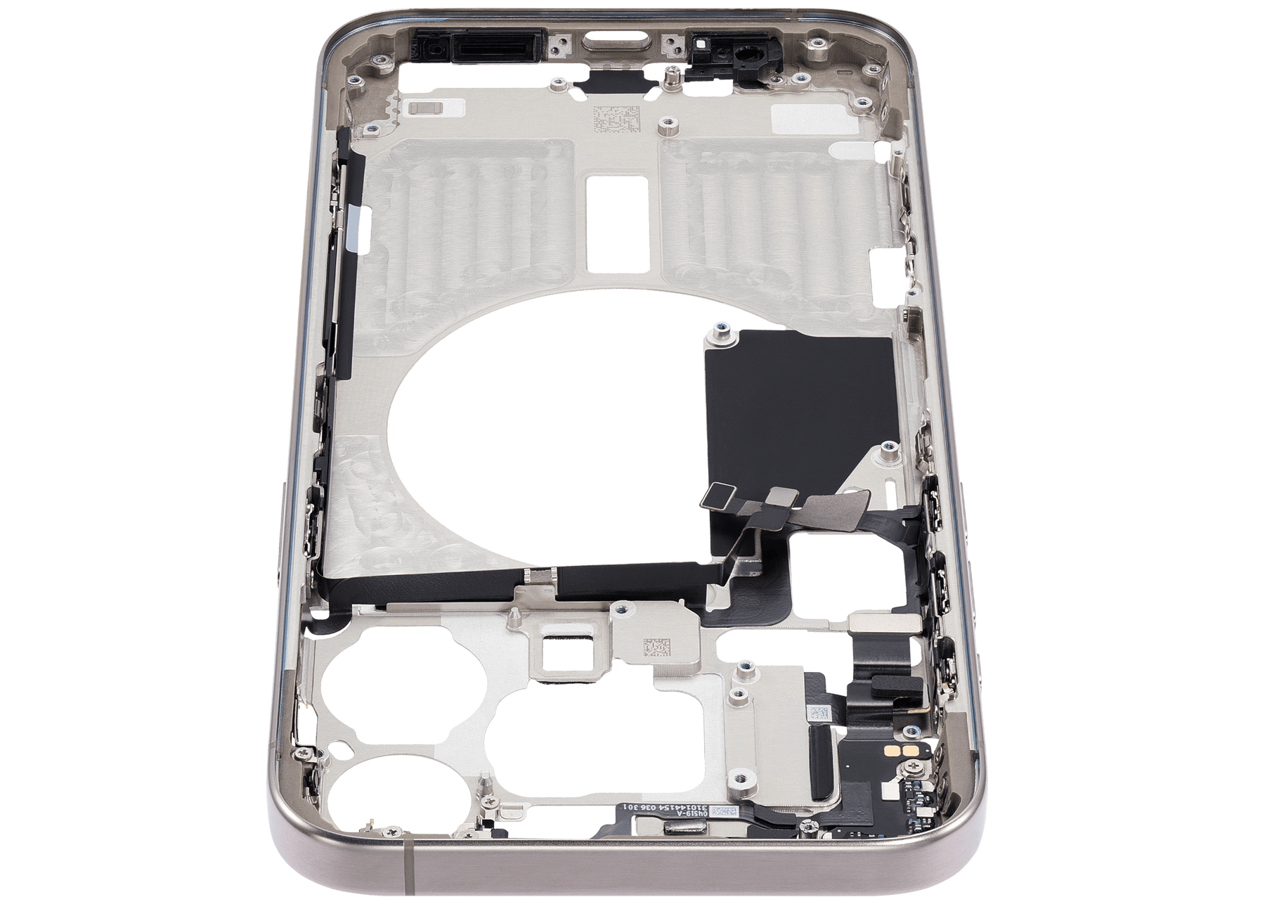 Mid-Frame Housing With Power And Volume Button Compatible For iPhone 15 Pro Max (International Version) (Used OEM Pull: Grade A) (Natural Titanium)