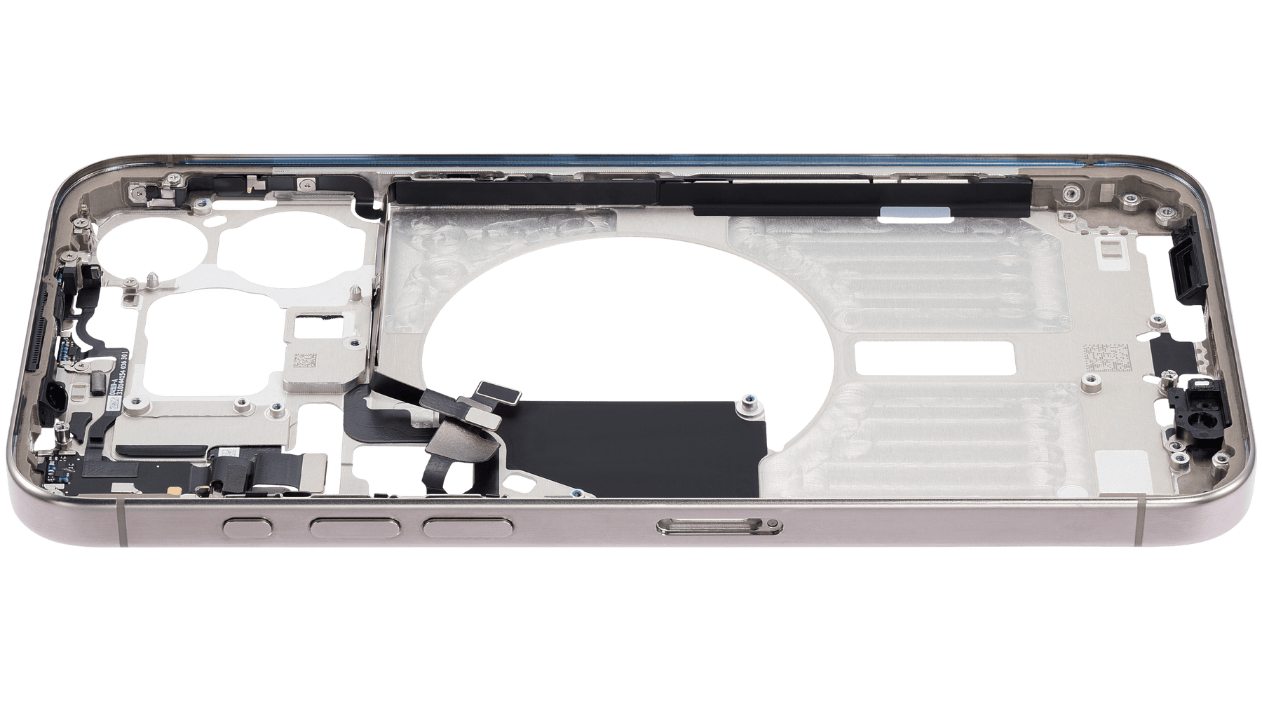 Mid-Frame Housing With Power And Volume Button Compatible For iPhone 15 Pro Max (International Version) (Used OEM Pull: Grade A) (Natural Titanium)