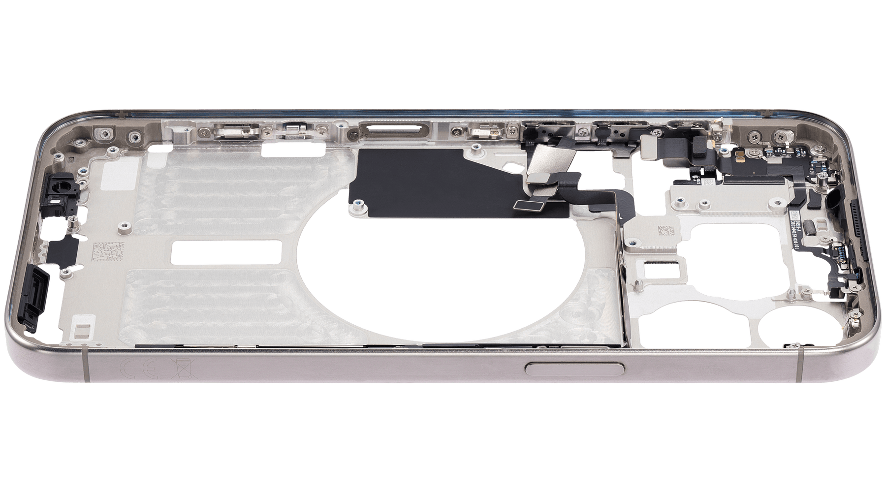 Mid-Frame Housing With Power And Volume Button Compatible For iPhone 15 Pro Max (International Version) (Used OEM Pull: Grade A) (Natural Titanium)