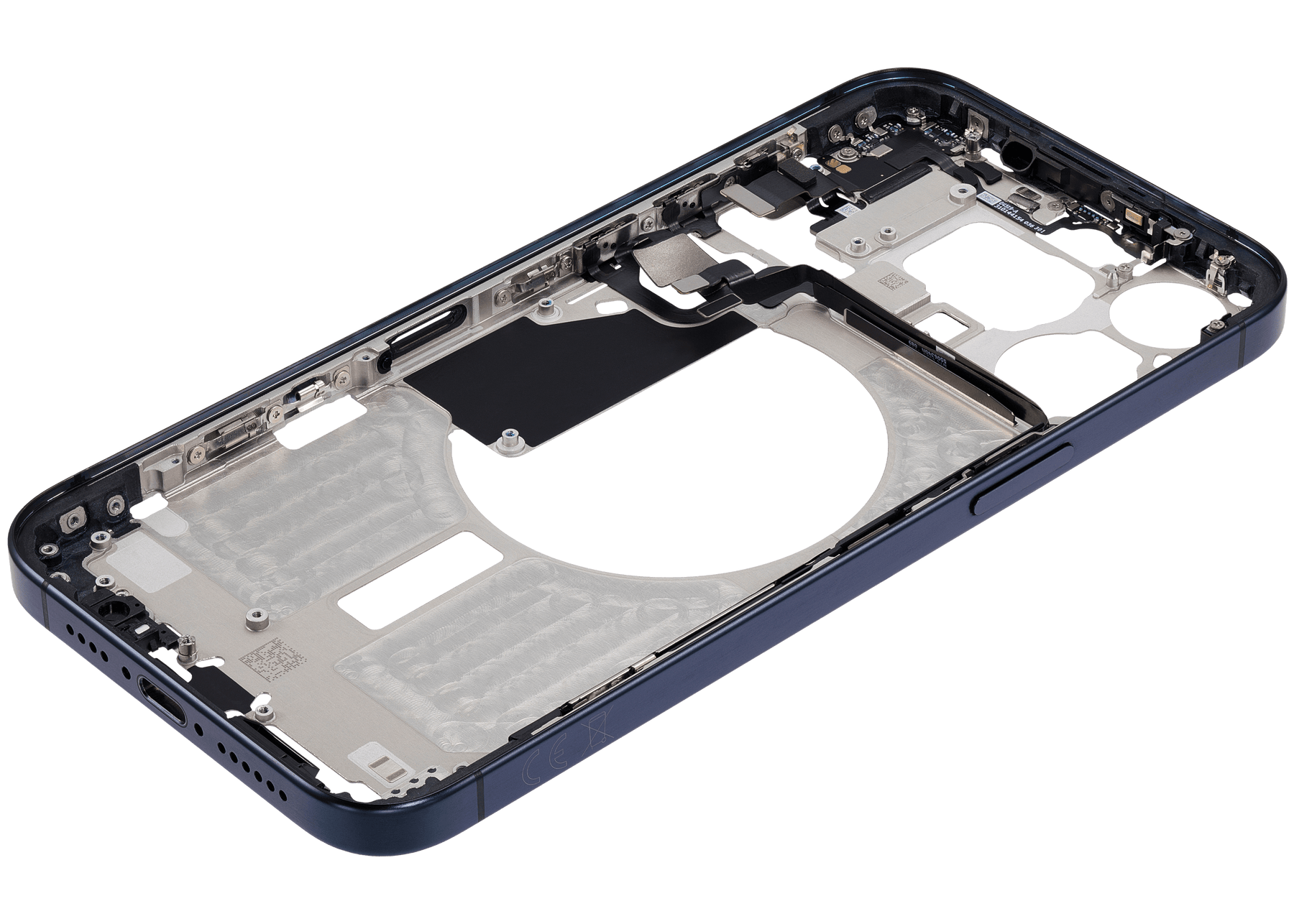 Mid-Frame Housing With Power And Volume Button Compatible For iPhone 15 Pro Max (International Version) (Used OEM Pull: Grade A) (Blue Titanium)
