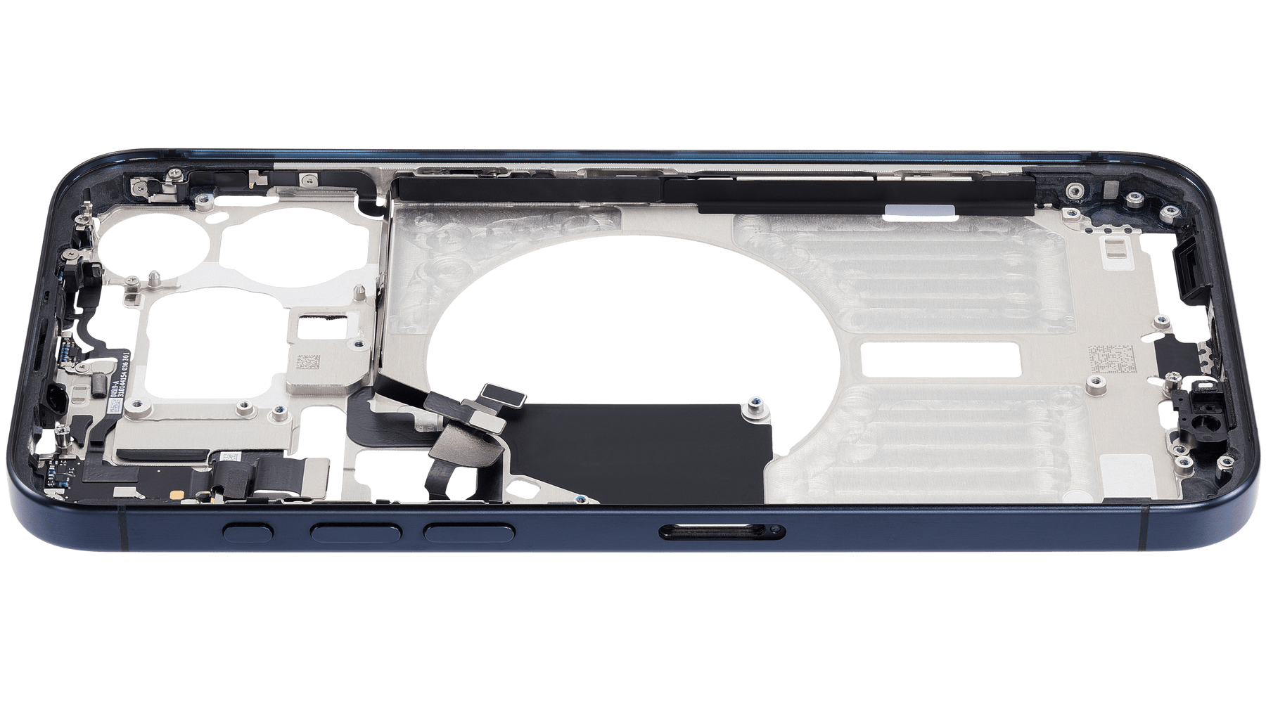 Mid-Frame Housing With Power And Volume Button Compatible For iPhone 15 Pro Max (International Version) (Used OEM Pull: Grade A) (Blue Titanium)