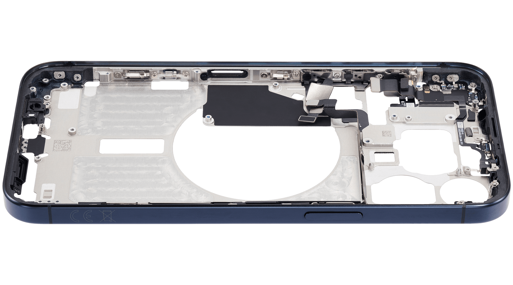 Mid-Frame Housing With Power And Volume Button Compatible For iPhone 15 Pro Max (International Version) (Used OEM Pull: Grade A) (Blue Titanium)