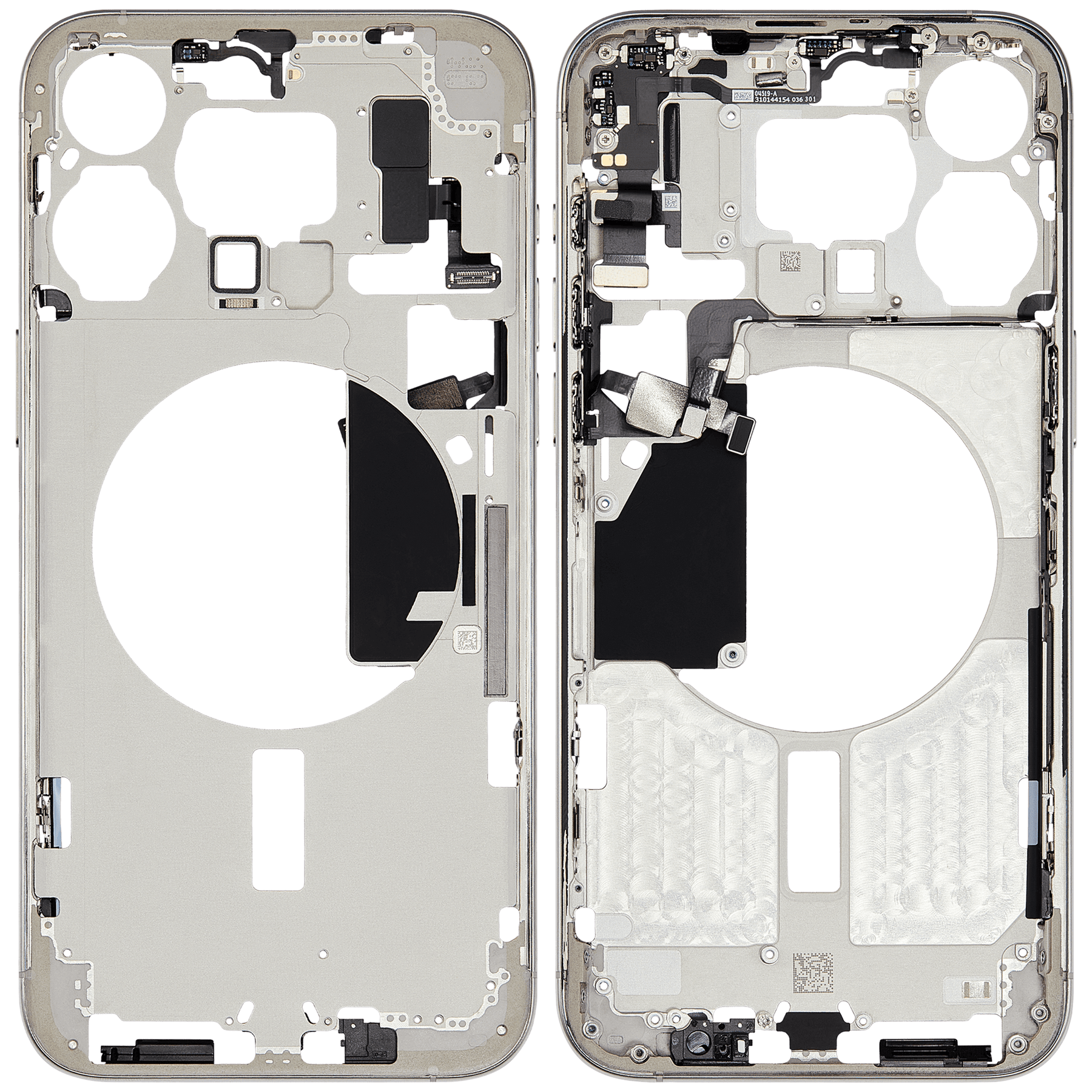 Mid-Frame Housing With Power And Volume Button Compatible For iPhone 15 Pro Max (International Version) (Used OEM Pull: Grade A) (White Titanium)