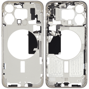 Mid-Frame Housing With Power And Volume Button Compatible For iPhone 15 Pro Max (International Version) (Used OEM Pull: Grade A) (White Titanium)