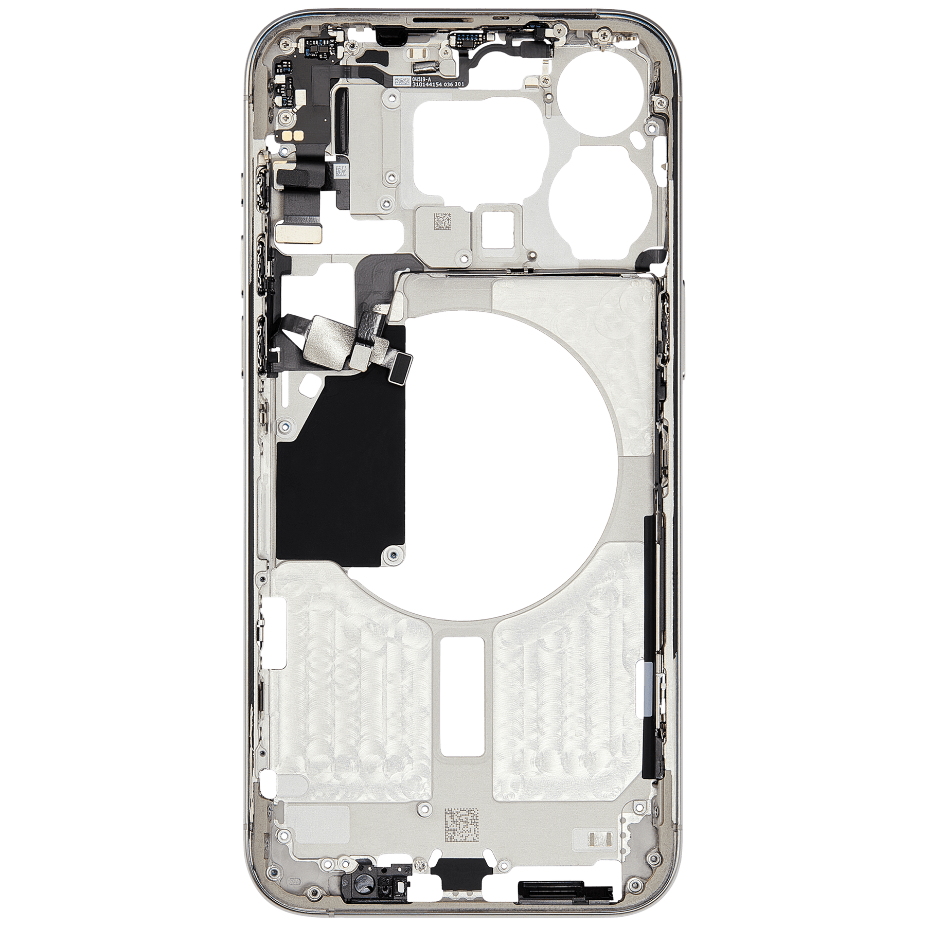 Mid-Frame Housing With Power And Volume Button Compatible For iPhone 15 Pro Max (International Version) (Used OEM Pull: Grade A) (White Titanium)