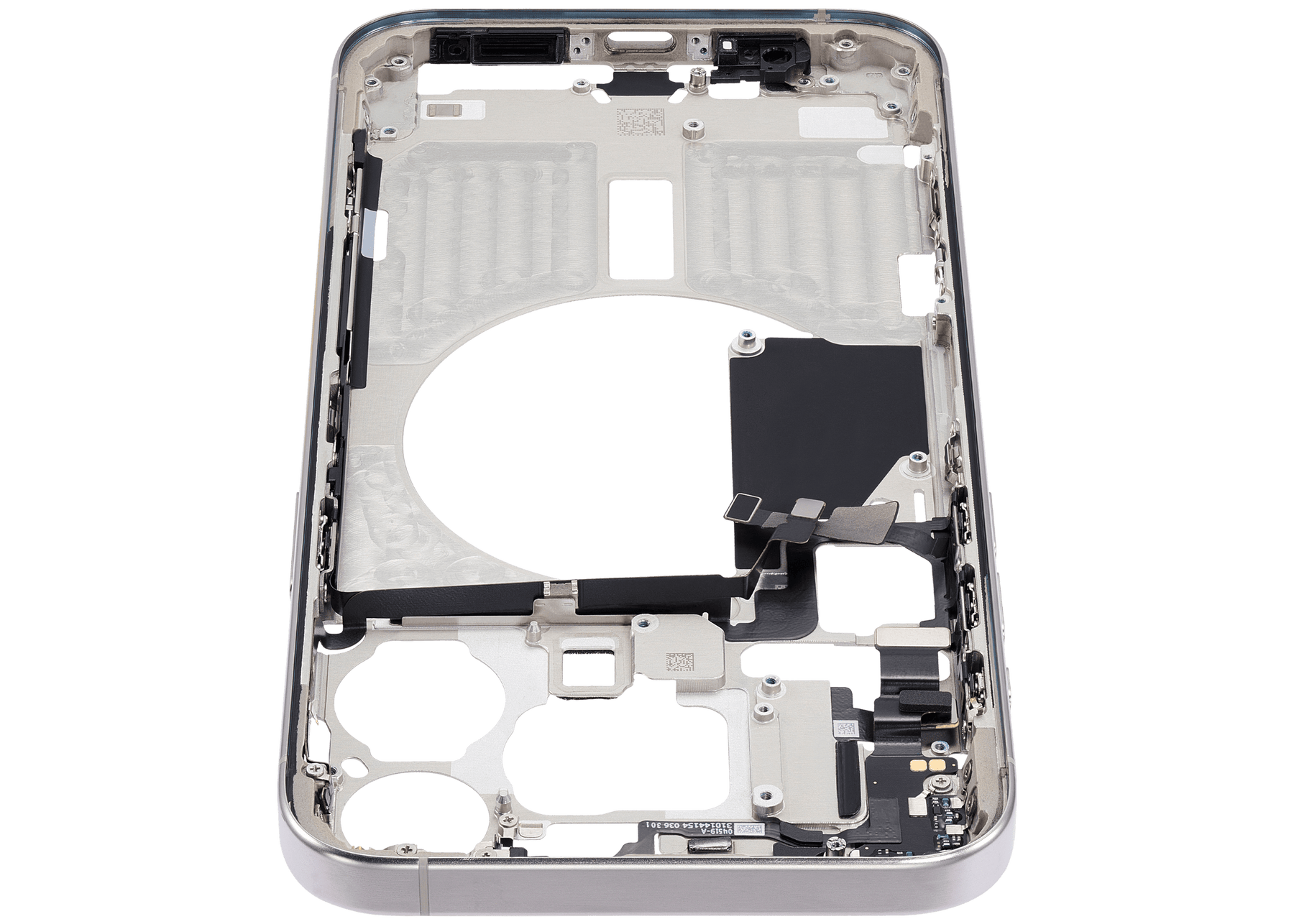 Mid-Frame Housing With Power And Volume Button Compatible For iPhone 15 Pro Max (International Version) (Used OEM Pull: Grade A) (White Titanium)